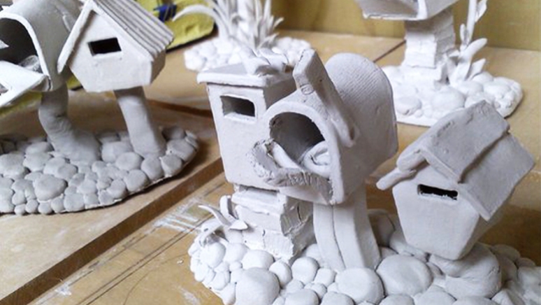 Clay mailboxes ready to be glazed